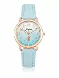 JSDDE Süße Katze arabische Ziffern Analoge Quarzuhr für Mädchen Schüler Strass Zifferblatt Armbanduhr mit PU-Lederband, blau, Armband