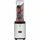 WMF Kult X Mix & Go Mini Smoothie Maker, Standmixer, Blender elektrisch, Shake Mixer 300 Watt Leistung, Tritan-Kunststoff Flasche 600ml, auslaufsicherer Schraubdeckel, rutschfeste Füße, Silber/Schwarz