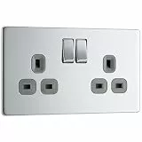 MasterPlug NBS22W Doppelpol-Steckdose, 2-Gang, 13 A, gebürsteter Stahl, weißer Einsatz