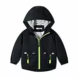 Volunboy Baby Kapuzen Jackets, Jungen Langarm Winddicht Mantel Cartoon Aufdruck Jacken(3-4 Jahre,Schwarz,Größe 110)