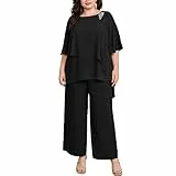 Hanna Nikole Hosenanzug Damen Große Größen Komfortabel Gefüttert Festlich Hosenanzug Sommer Elegant Hohe Taille Vintage 2-Teiliges Set Cocktail Party Hochzeit Lange Hose Schwarz 48