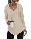Tanmolo Kapuzenpullover Damen Leichter Pullover Hoodie Sweatshirs mit Taschen für den Herbst Beige, S