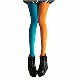 PRETYZOOM Zweifarbige Strumpfhose Damen Asymmetrisch Bunte Leggings Elastisch Freie Größe Für Party Und Alltag