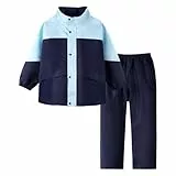 Volunboy Kinder Regenanzug, Jungen Mädchen Regenmantel mit Kapuze Jacke und Hose Regenbekleidung Wasserdichter Anzug（11-12 Jahre，Marine Blau，3XL）