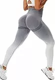 STARBILD Booty Boom Leggings Damen Po Push Up, Nahtlos Scrunch Butt Yogahose Blickdicht, Hohe Taille Seamless Hose Lang Geraffte, H5930-Grau Weiß M