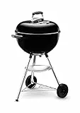 Weber Bar-B-Kettle Holzkohlegrill/Porzellanemaillierter Deckel und Kessel, 47 cm Grillfläche, Ascheauffangschale, Dreibein-Ständer und Räder, Schwarz/Silber