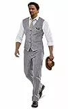 Furuyal Leinenanzüge für Herren, lässig, Hochzeit, 2-teilig, Anzüge für Trauzeugen, Smoking, Sommer, Strand, Abschlussball, Weste und Hose, Hellgrau, XL