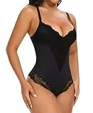 YARRCO Shapewear Damen Bodysuits Bauchweg Formende Body Shaper Figurformende Unterwäsche Shaping Miederbody Formbody Spitze Miederslips Tanga String (Schwarz, M)