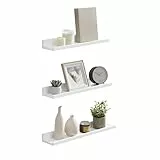 SONGMICS Custos Kollektion - Wandregal, 3er Set, Schweberegal, 38 cm breit, Regal für Fotorahmen und Dekos, für Wohnzimmer, Arbeitszimmer, Badezimmer, Küche, weiß LWS38WT