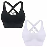 HANERDUN Damen Mittle Halt Sport BH Crossback Push up Yoga Bra Nahtlose Ohne Buegel mit Abnehmbaren Gepolstert für Fitness Lauf Joggen