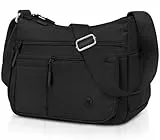 JUYANO Umhängetasche Damen Mittelgroß, Wasserdicht Oxford-Stoff Handtasche Damen Groß Kapazität mit Mehreren Taschen, Leichte Gross Schultertasche Crossbody Bag für shopper Reisen Arbeit Schwarz