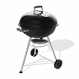 Weber Compact Kettle Holzkohlegrill 57 cm mit Stand und Rädern/Rostbeständige porzellanemaillierte Oberfläche, Integriertes Deckelthermometer, Ascheauffangschale, 2342 cm² Grillfläche, Schwarz