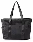 bagsmart Handtasche Damen, Reisetasche Groß, Schultertasche Arbeitstasche Damen Tasche, Shopper Tote Bag für Arbeit, Schule, Wochenendausflug, Wandern, Yoga, Schwarz