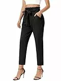 Grace Karin Damen Papiertasche Taille Hose Slim Fit Casual Büro Bleistift Hose, Schwarz, M