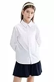 maoo garden Mädchen weißes Schuluniformhemd Langarmbluse Button-Down-Bluse 140