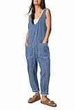 Sovoyontee Damen Casual Loose Sleeveless High Wais Jumpsuits Mit Taschen