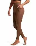 Queenie Ke BareLuxe Damen Leggings mit Taschen 64 cm – Bonded Bund mit Bauchkontroll-Effekt, Nahtlose Vorderseite Yoga Hosen (Kakaonibs, L)