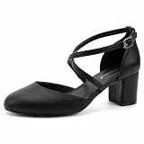 Greatonu Damen Pumps Riemchenpumps Spangenpumps Sandale mit Kreuz Knöchelriemen Blockabsatz Geschlossener Spitze Glitzer Pumps - Perfekt für Hochzeiten und Partys Schwarz Kunstleder 41 EU