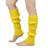 Lahkvor 1 Paar Gestrickte Overknee Stulpen Gelb, Damen Beinwärmer Lang für Winter, 80er Jahre Retro Kostüm Zubehör für Karneval Fasching Party Tanz Sport, Weiche Strick Leg Warmers