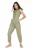Trendyol Damen Einfarbig Gewebter Jumpsuit Overall, Khaki, 42
