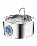 PEKTACO Katzen-Wasserbrunnen, Haustier-Wasserbrunnen für Hunde im Innenbereich, Edelstahl-Katzen-Trinkbrunnen mit Wasserstandsfenster (3,2 l)