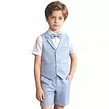 LOLANTA 4 STK Kleinkind Junge Sommerhochzeit Kinderanzug, Festliche Anzüge Westen Set für Kinder, Sommerlicher Jungen Anzug, Blau, 116-128 (Tag 130)