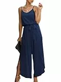Canli4Y Jumpsuit Damen Sommer Sexy Cocktail Elegant Mode Gürtel Overall Hochzeit Hawaii Urlaub Strand V-Ausschnitt Hosenanzug Business Baggy Festlich Spaghettiträger Outfit Marine Blau S