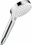 hansgrohe Crometta - Duschkopf, Handbrause mit 2 Strahlarten, runde Duschbrause (100 mm), Brausekopf mit Antikalk-Funktion, Weiß/Chrom, 26330400
