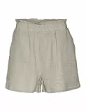 VERO MODA Damen Shorts mit elastischem Bund und Crepe Textur Paperbag, Farben:Beige-2, Größe:L