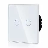 BSEED Touch Lichtschalter 2 Fach 1 Weg Wandleuchtenschalter lichtschalter Widerstandslast Glasscheiben lichtschalter glas 110V - 240V 86mm lichtschalter Weiß
