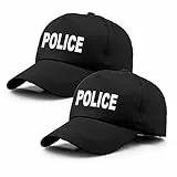 TUONYIS 2 Stücke Polizei Cap & Mütze Basecap mit Aufdruck Police, variabel verstellbare Polizeimütze, Officer Kostüm Accessoire, Polizeikäppi, für Halloween Party Dress up (Schwarz)