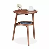 Relaxdays Beistelltisch, Sofatisch mit 2 Ebenen, Tischchen HBT: 60x47x40 cm, runder Couchtisch Wohnzimmer, Bambus, braun