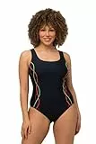 Ulla Popken Damen Badeanzug, Pipings, Unterbrustband, Vorderfutter, Marine, 46 EU