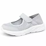 Hsyooes Sandalen Damen Walkingschuhe Klettverschluss Hausschuhe Atmungsaktiv Freizeitschuhe Leichter Krankenschwester Schuhe Bequemer Rutschfest Sommer Outdoor Grau EU36=Hersteller 37