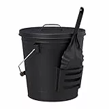 Relaxdays Ascheeimer mit Deckel und Schaufel, Stahl, Kohleeimer mit Henkel, 19 L, Ascheschaufel Kamin & Grill, schwarz