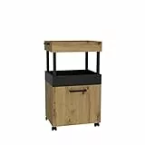 FORTE HOME BAR Barschrank mit Rollen und 1 Tür, Holzwerkstoff, Artisan Eiche / Schwarz matt, 50.2 x 88.5 x 41 cm