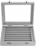 Aoyfuwell Schmuckkästchen,Ohrring Aufbewahrungsbox mit 7 Gittern,Schmuck Aufbewahrungsbox,Ring Organizer,abschließbarer Schmuck Organizer Samt, Vitrine für Schmuck, Ringe, Ohrringe, Halsketten