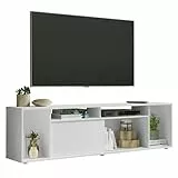 Madesa Entertainment Center mit 1 Schiebetür und 5 Regalen, TV-Ständer für Fernseher bis zu 80 Zoll, Holz, 50,8 cm H x 35,6 cm T x 180,9 cm L, Weiß