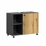 trendteam smart living - PureBliss - Waschbeckenunterschrank auf Rollen - Anthrazit/Evoke Eiche - Rillenoptik - 2 offene Fächer + 1 Einlegeboden - (BxHxT) 80 x 64 x 42cm - edle Metallgriffe
