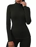 Gyabnw Thermo Shirt Damen Langarm Funktionsshirt Winter Laufshirt Sportshirt Warm Oberteile Thermounterwäsche M Schwarz