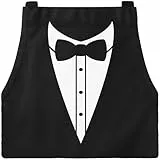 MoonWorks® Grill-Schürze für Männer Grillschürze Smoking Suit Anzug Fliege lustig Baumwoll-Schürze Küchenschürze schwarz unisize