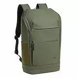 Rivacase 7856 Eleganter, urbaner Eco Rucksack 20L für Laptops bis 15,6 Zoll, Reiserucksack aus wasserdichtem RPET-PU-Leder für Damen und Herren, olivgrün