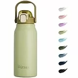 Autsel Edelstahl Trinkflasche mit Strohhalm 1.7L Flasche Große Trinkflasche aus Metall Outdoor Flasche BPA-freikanne für Camping Fitness