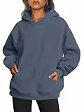 Yunmlep Hoodie Damen Kapuzenpullover Oversize Casual Pullover Sweatshirt Langarm Baumwolle Pulli Herbst Winter Hoody mit Tasche (Graublau, L)