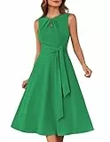 Damen Elegantes Aushöhlen Rundhals Swing Retro Party Cocktailkleid Grasgrün XL