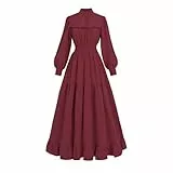 Viktorianisches Kleid Mittelalter Kleidung Damen A Linien Vintage Kleid Abendkleid Langarm Maxikleid Damen Kleider Festlich Rotwein S