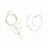 BIVYAX 2 Stück Handkette Gold mit Strass Boho Armreif Handschmuck Vintage Layered Quaste Sklaven Armband für Damen Party Personalisieren Handkette Schmuck Wahrsagerin Kostüm Damen elegant Armschmuck
