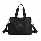 YANAIER Damen Handtasche Umhängetasche Multi Fach Shopper Schultertasche Wasserdicht Nylon Henkeltasche für Reisen Schule Arbeit Schwarz