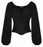 Scarlet Darkness Korsett-Oberteile für Damen, elastischer Ausschnitt, Renaissance-Hemd, Bauernbluse, Schwarz, Klein