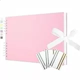 Vienrose Fotoalbum zum Selbstgestalten und Einkleben 21,5 x 29 cm, DIY Scrapbook Album mit 100 weißen Seiten für 200 10x15 Fotos, Spiralalbum für Baby, Hochzeit und Geburtstag, Rosa